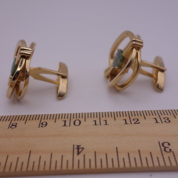Gold Color Cuff Links with Green Stone PAT 3.208.313 - Picture 6 of 15